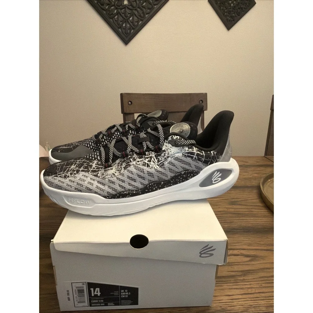 Under Armour Curry 11 FD Black White Basketball Shoes 3027503 001 Mens Size 14